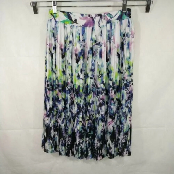 Liz Claiborne Pleated Midi Skirt Women Size M Purple Multicolor Pull-on Easter - Picture 2 of 7